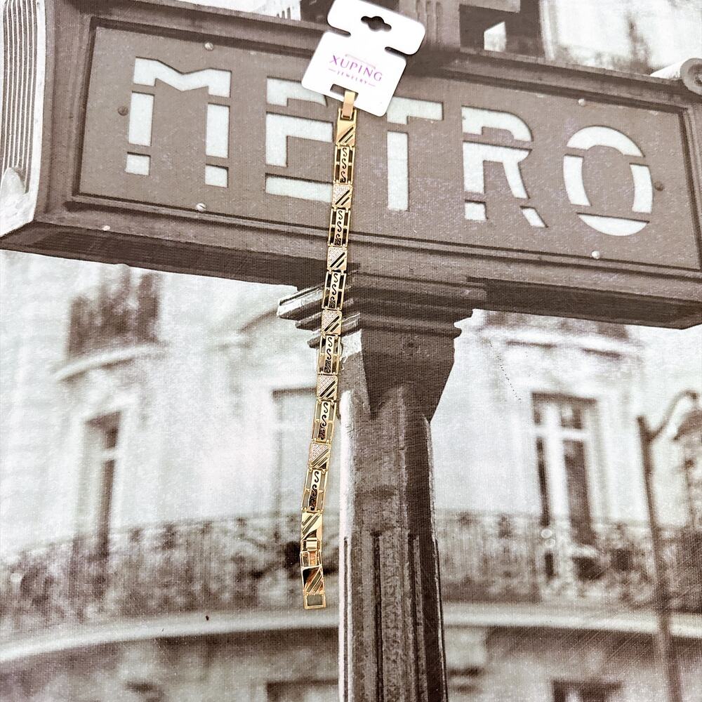Gold Tone Textured Square Link Chain Bracelet for Women